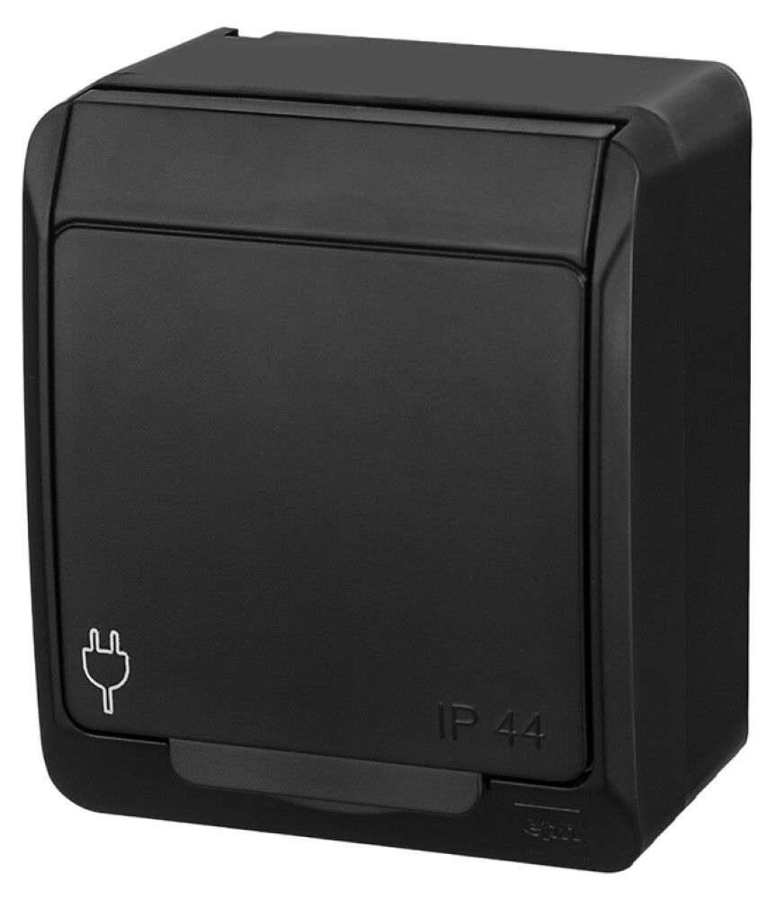 Pistikupesa pinnapealne Elektro-Plast Hermes 2P+Z Schuko IP44 must