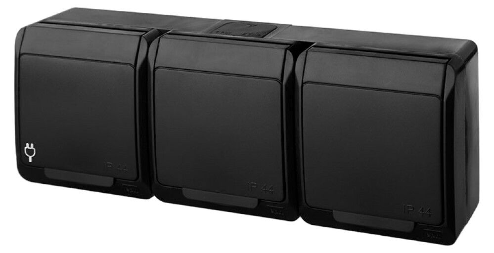 Pistikupesa pinnapealne Elektro-Plast Hermes  3 x 2P+Z Schuko IP44 must