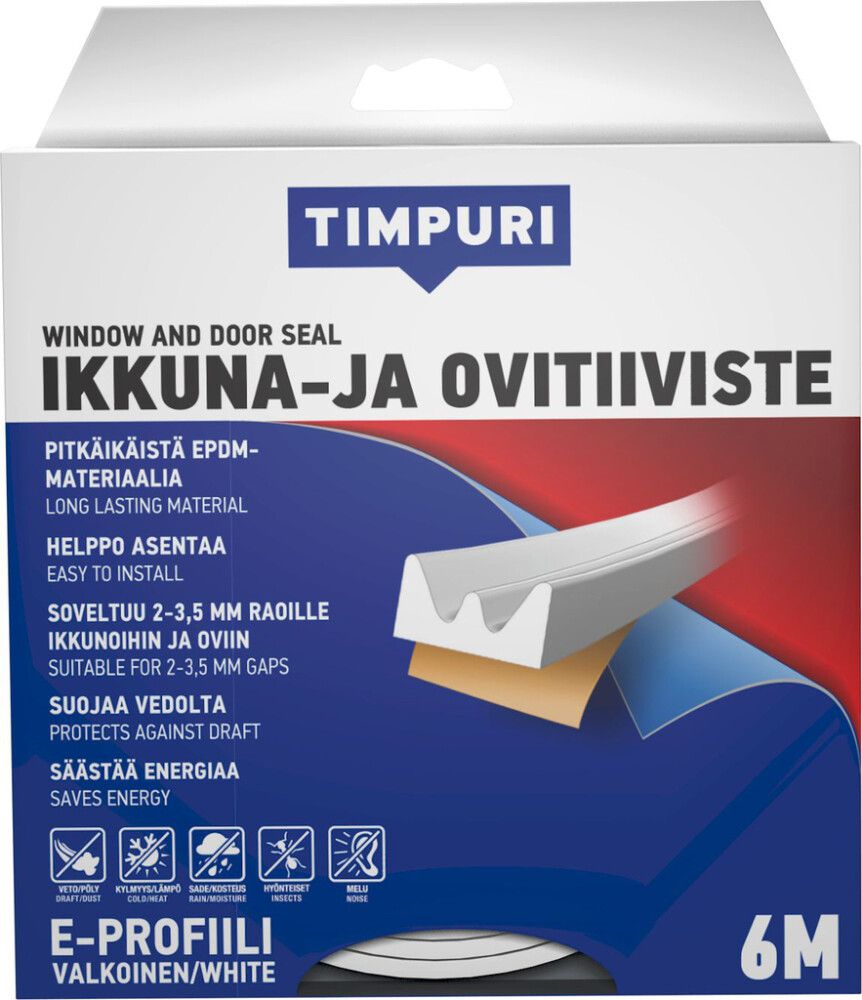Akna- ja uksetihend Timpuri E-profiil, valge