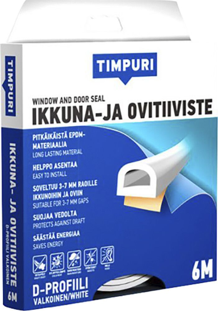 Akna- ja uksetihend Timpuri D-profiil, valge