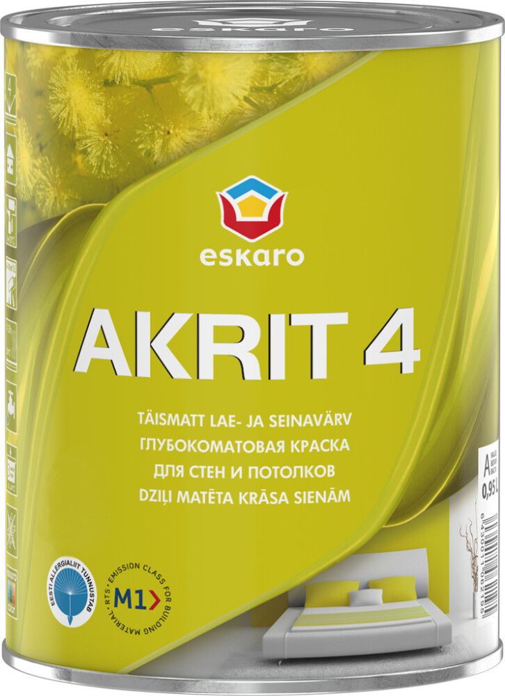 Lae- ja seinavärv Eskaro Akrit 4 A valge 0,95 l
