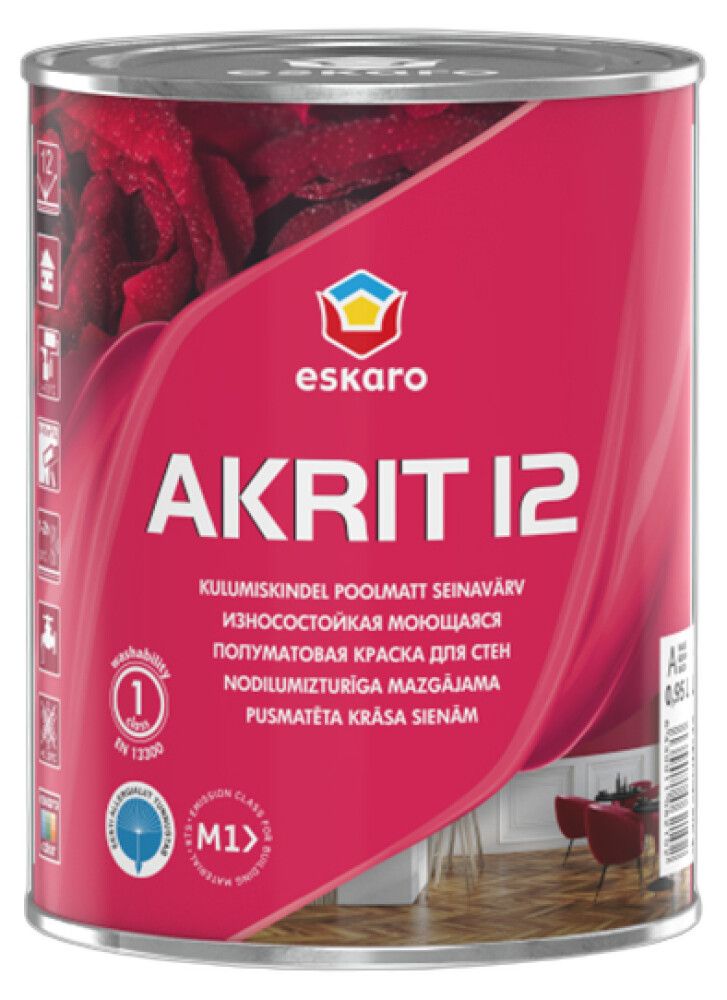Seinavärv Eskaro Akrit 12 A valge 0,95 l