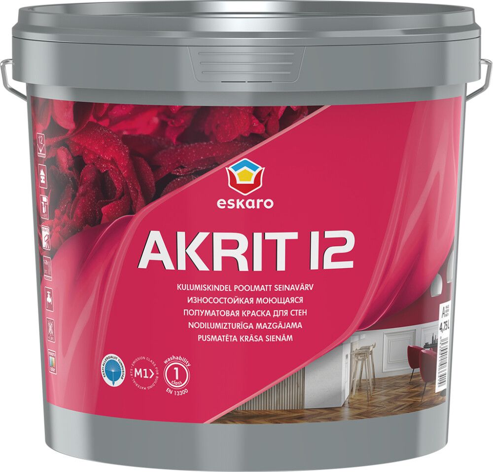 Seinavärv Eskaro Akrit 12 A valge 4,75 l