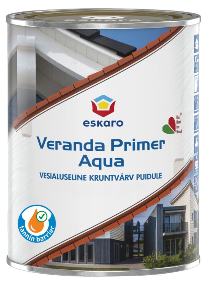 Kruntvärv puitpindadele Eskaro Veranda Primer Aqua 0,9 l