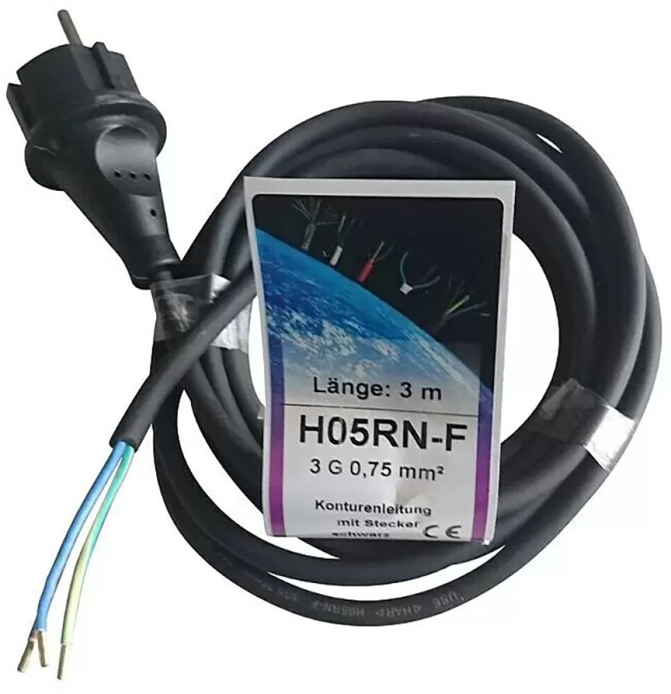 Kummikaabel pistikuga Kabelexpress H05RN-F3x0,75 mm² must 3 m