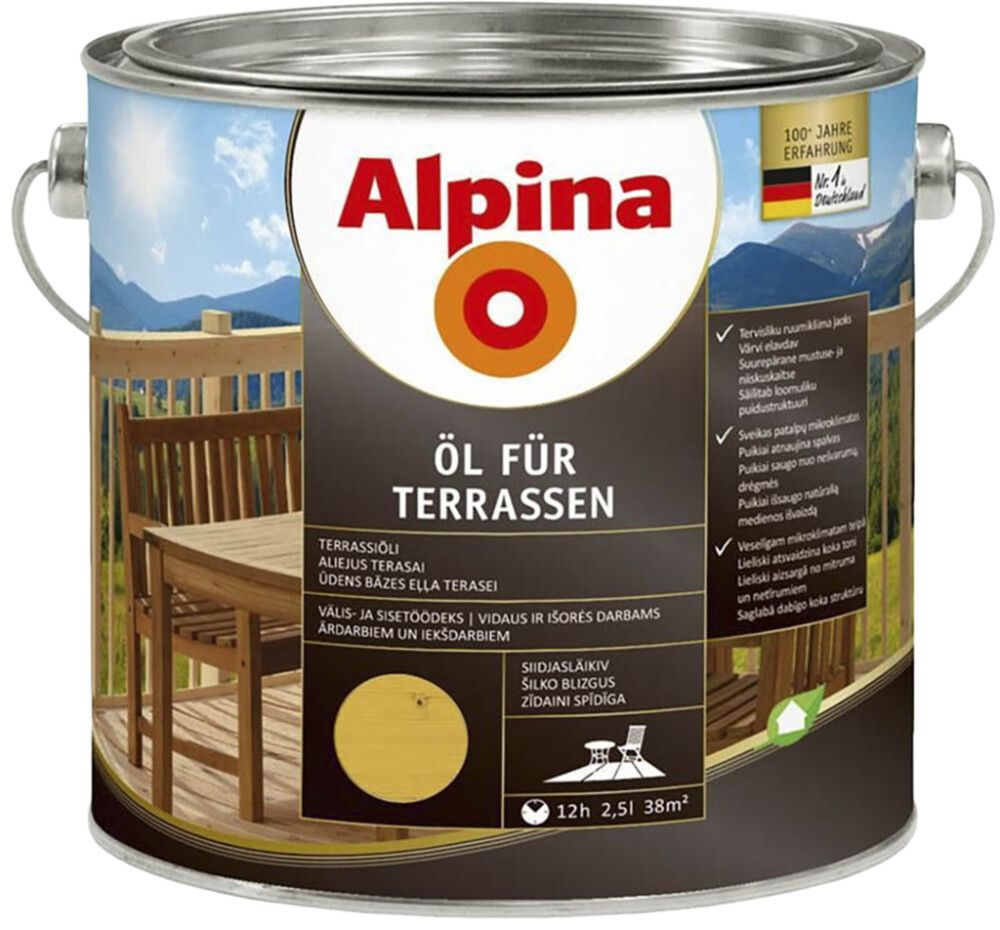 Terrassiõli Alpina Öl Für Terrassen Hell, hele 2,5 l