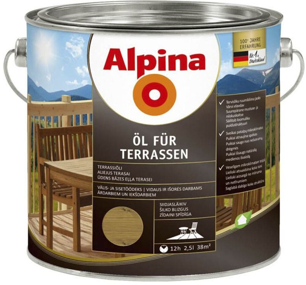 Terrassiõli Alpina Öl Für Terrassen Mittel, keskmine 2,5 l
