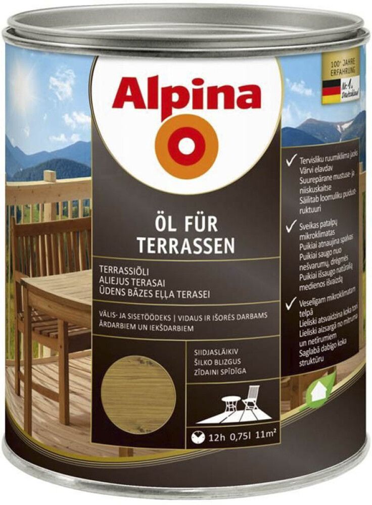 Terrassiõli Alpina Öl Für Terrassen Mittel, keskmine 0,75 l