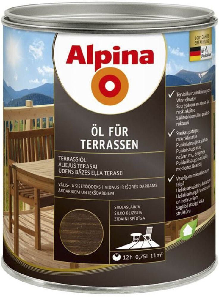 Terrassiõli Alpina Öl Für Terrassen Dunkel, tume 0,75 l