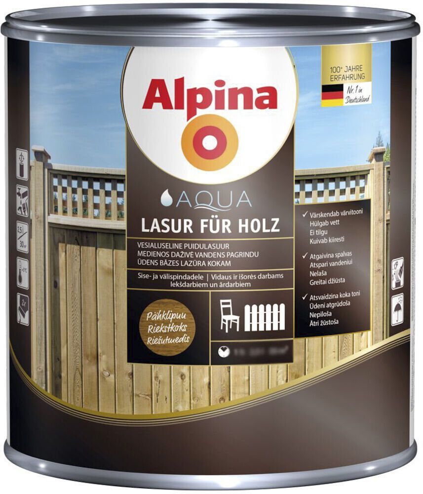 Puidulasuur Alpina Aqua Lasur Für Holz 0,75 l pähkel