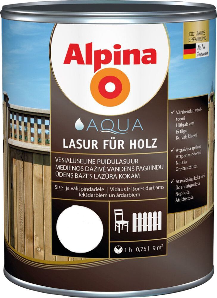 Puidulasuur Alpina Aqua Lasur Für Holz 2,5 l värvitu