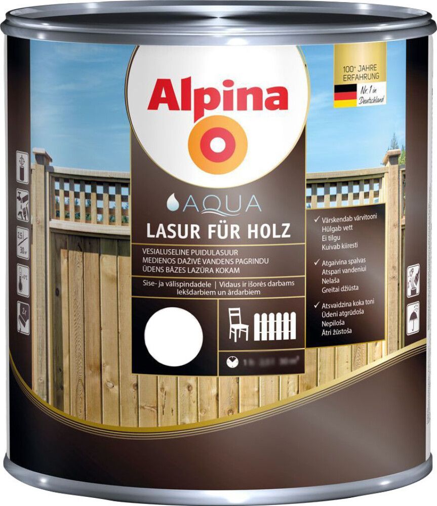 Puidulasuur Alpina Aqua Lasur Für Holz 0,75 l värvitu
