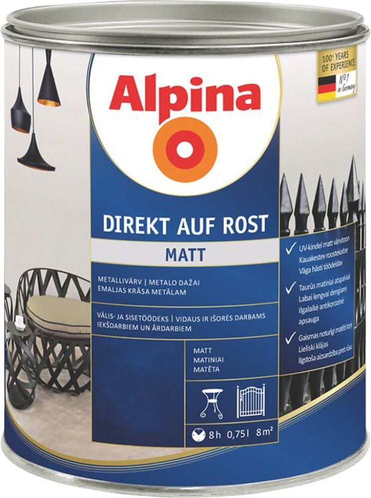 Metallivärv Alpina Direkt Auf Rost 750 ml, must matt