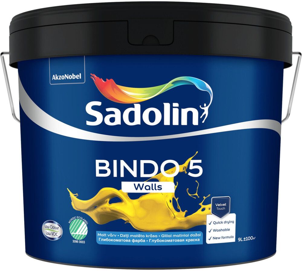 Seinavärv Sadolin Bindo 5 BW valge täismatt 9 l