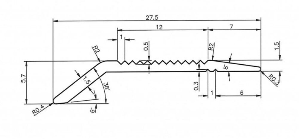 Nivooliist hõbedane, 15/43 x 1800 mm