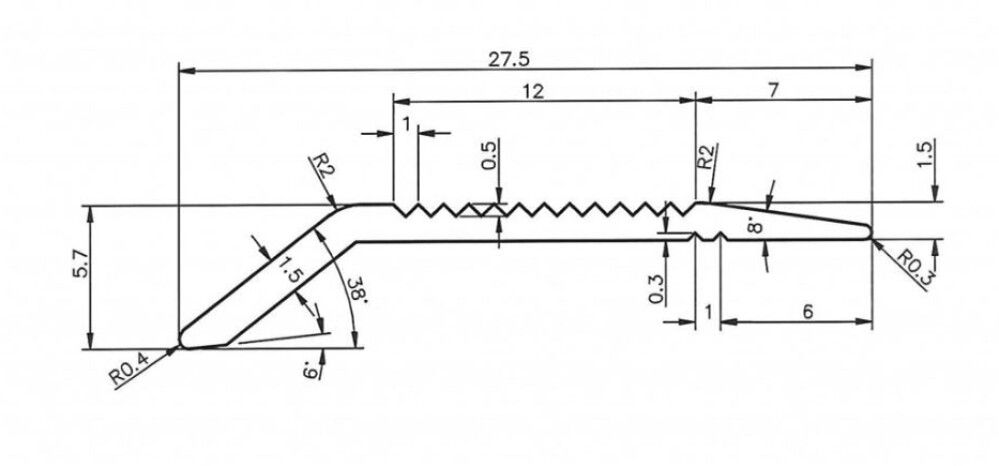Nivooliist hõbedane, 5/31 x 900 mm