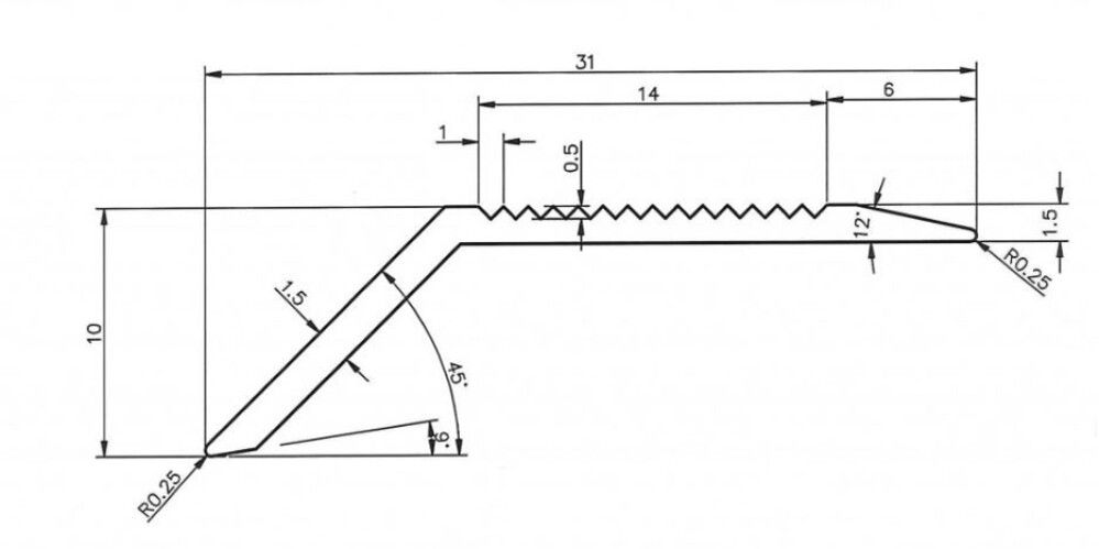 Nivooliist pronks, 8/31 x 1800 mm