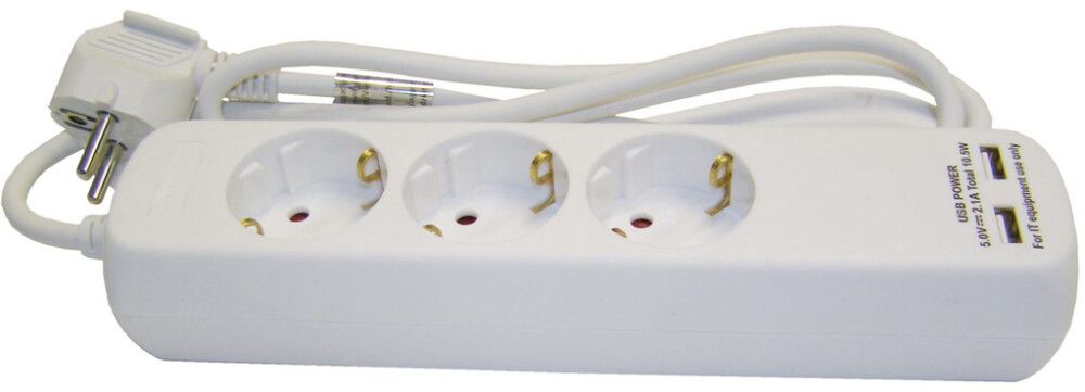 Pikendusjuhe Acuma 3 pistikupesaga 2 USB-A pesaga H05VV-F3G1,5 valge 3 m