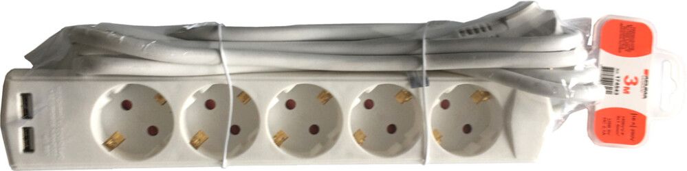 Pikendusjuhe Acuma 3 pistikupesaga 2 USB-A pesaga H05VV-F3G1,5 valge 3 m