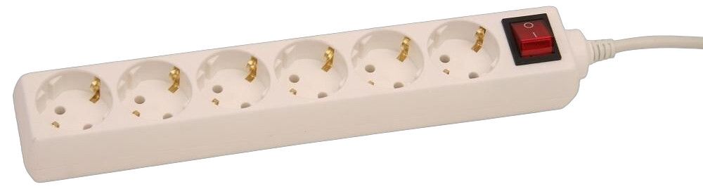 Pikendusjuhe lülitiga Acuma 6-pesaga H05VV-F 3G1,5 mm valge 3 m
