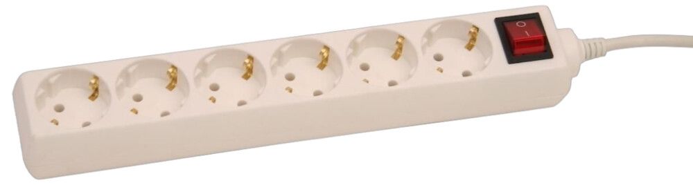 Pikendusjuhe lülitiga Acuma 6-pesaga H05VV-F 3G1,5 mm valge 5 m