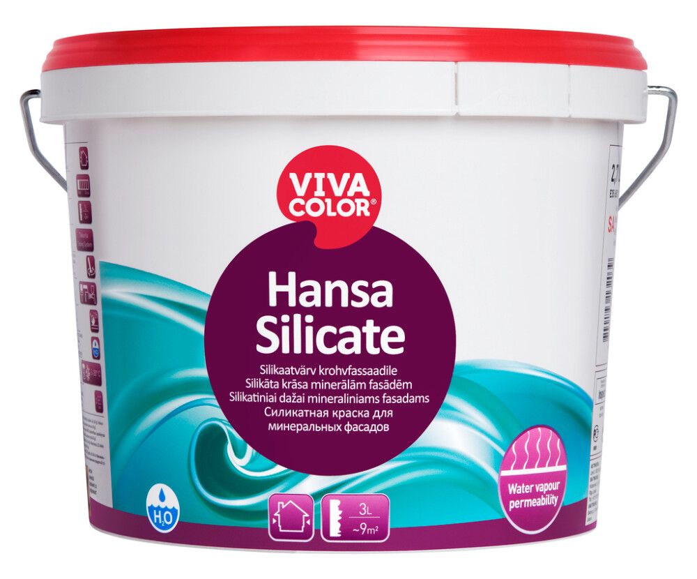 Silikaatvärv krohvfassaadile Vivacolor Hansa Silicate SA valge 2,7 l