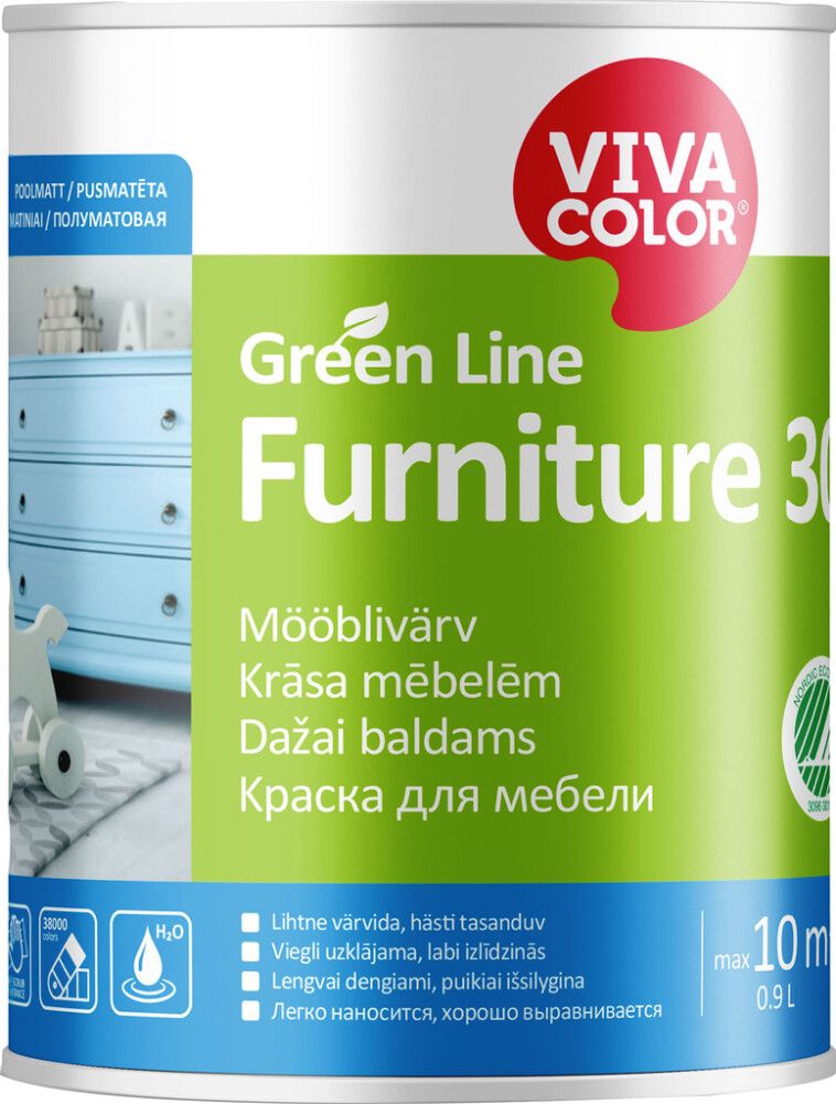 Mööblivärv Vivacolor Green Line Furniture 30 A valge 0,9 l