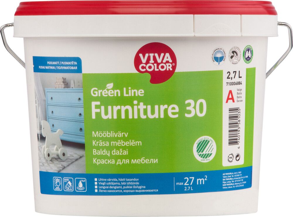 Mööblivärv Vivacolor Green Line Furniture 30 A poolmatt 2,7 l, valge