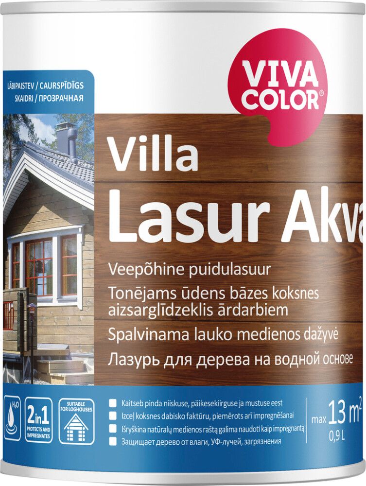Veepõhine puidulasuur Vivacolor Villa Lasur Akva EC ainult toonimiseks 0,9 l