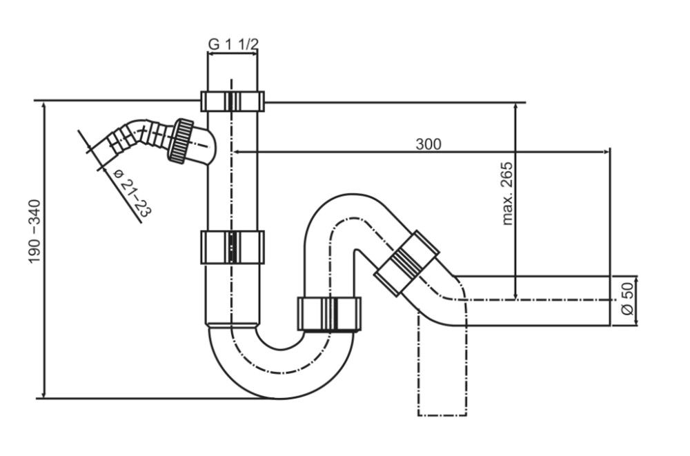 Sifoon köögivalamule 1½" x 50 mm