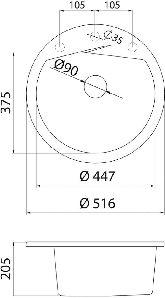 Köögivalamu Aqualine Vesta Ø 51,6 cm must