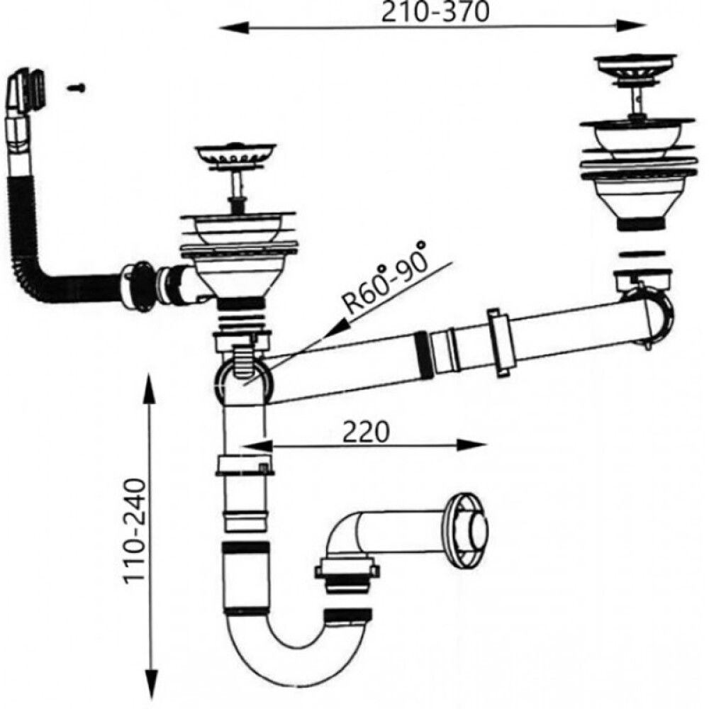 Köögivalamu sifoon pesadega Kromevye 1½″ x  1½″ x 90 mm
