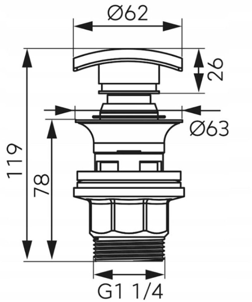 Põhjaklapp Ferro Rotondo Click-clack G5/4 S290BL-B must ülevooluga