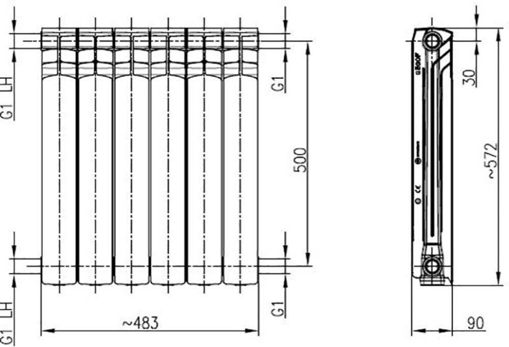 Alumiiniumradiaator KFA Armatura G 500 F/ 6 ribi valge