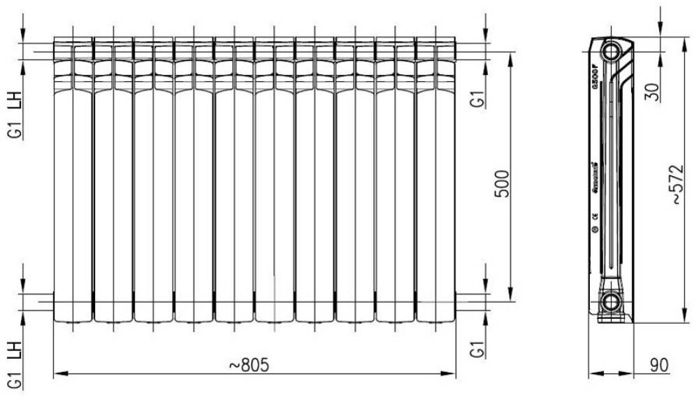 Alumiiniumradiaator KFA Armatura G 500 F/ 10 ribi valge