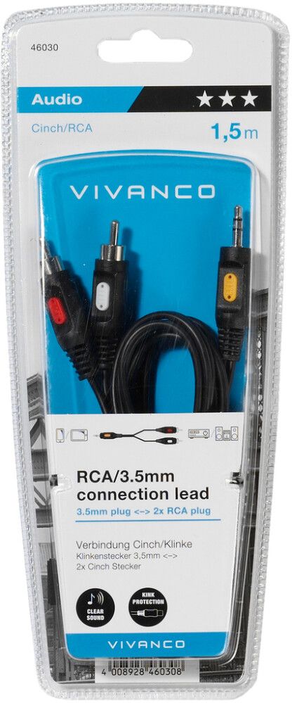 Audiokaabel Vivanco 1 x 3,5 mm/2 x RCA