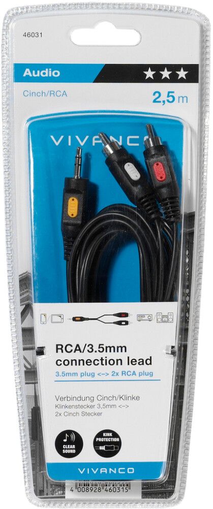 Audiokaabel Vivanco 1 x 3,5 m/ 2 x RCA 2,5 m