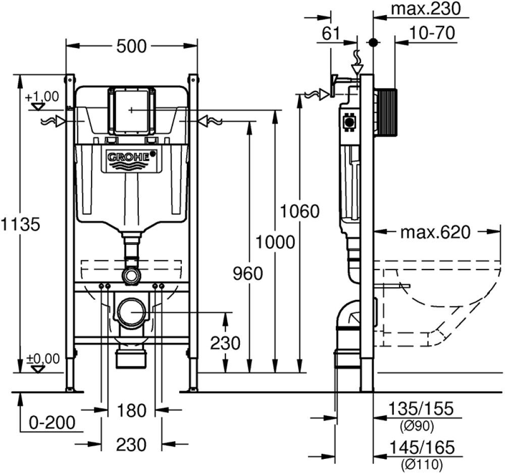 Seinapealse WC-poti loputussüsteem Grohe Solido 2in1