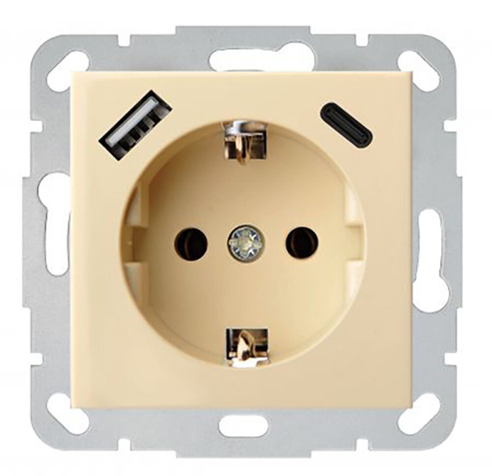 Pistikupesa Liregus Epsilon SCHUKO® USB A+C 3,4 A, beež