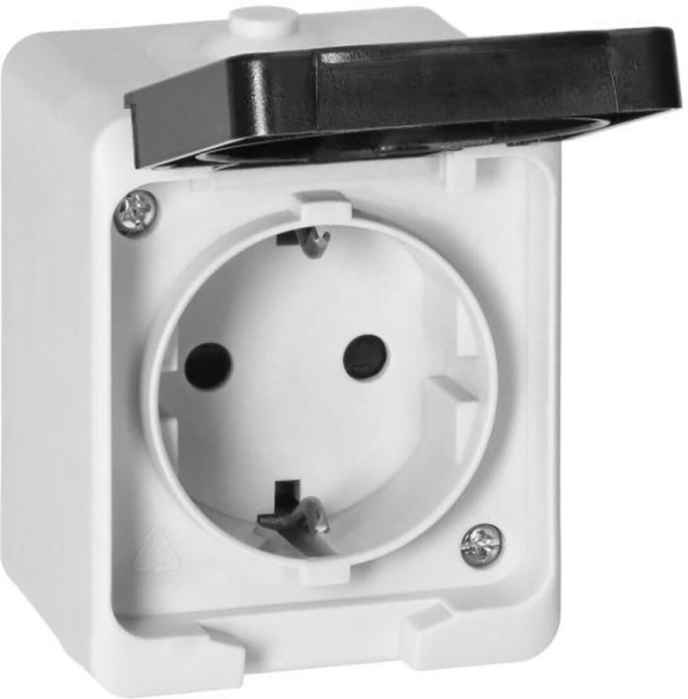 Pistikupesa kaitsmega 1-ne 2P+E, IP54 valge/must