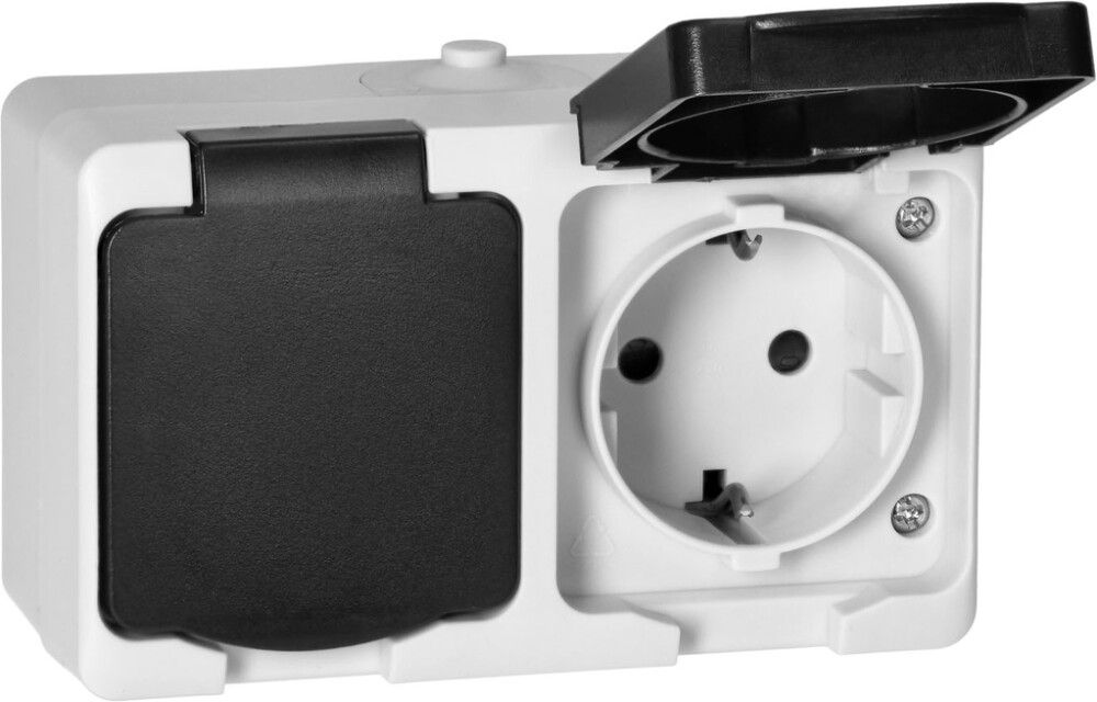 Pistikupesa kaitsmega 2-ne 2x2P+E, IP54 valge/must