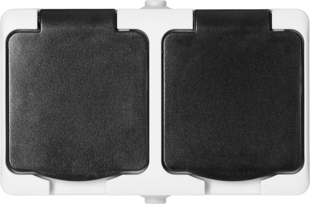 Pistikupesa kaitsmega 2-ne 2x2P+E, IP54 valge/must