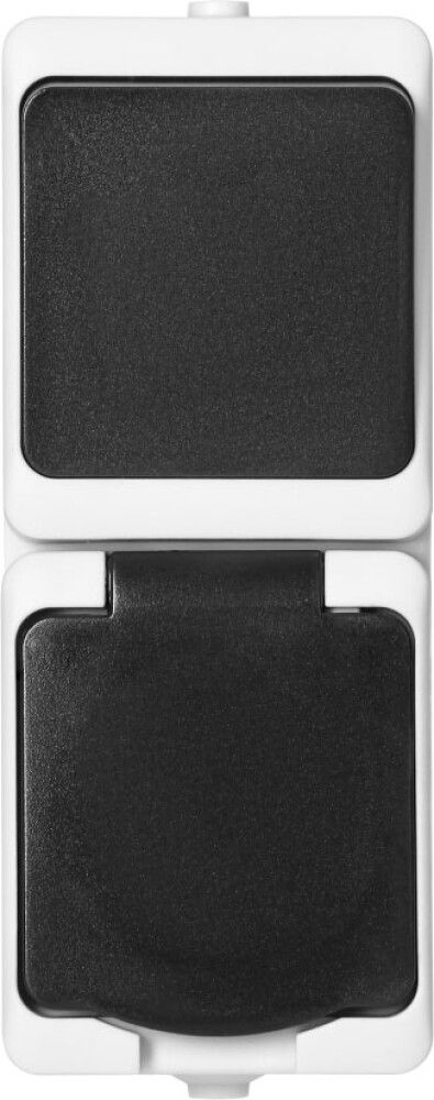 Lüliti + pistikupesa 2-ne 2P+E, IP54 valge/must