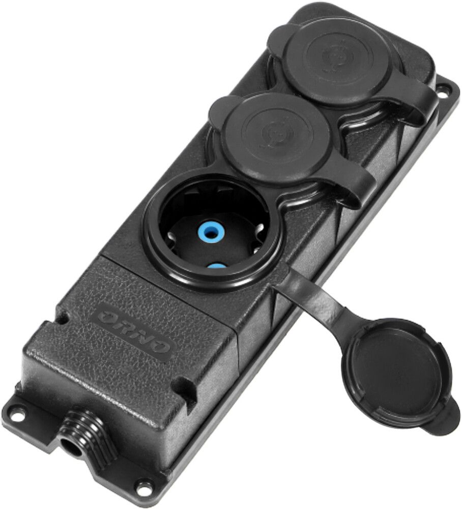 Pistikupesa Orno kummist Schuko 3-ne  IP44 must