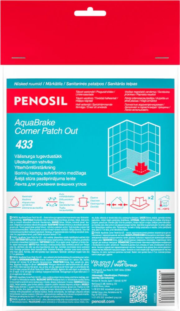 Veekindel välisnurga tugendustükk Penosil AquaBrake Corner Patch Out 433
