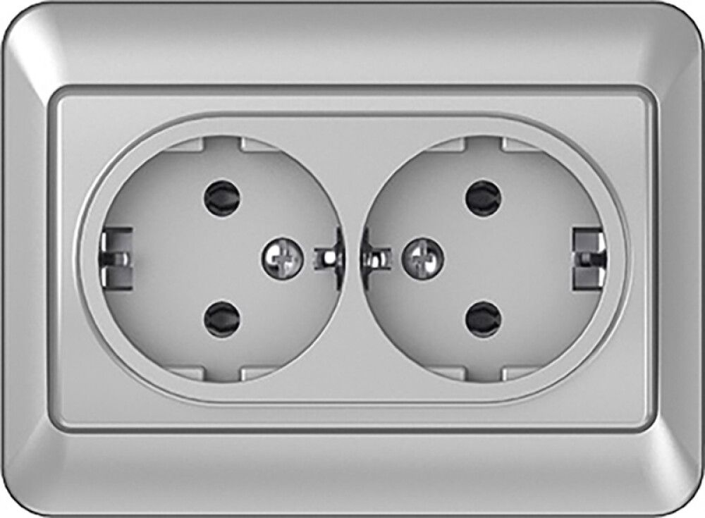 Süvistatav maandusega 2-ne pistikupesa SL-250 metallik