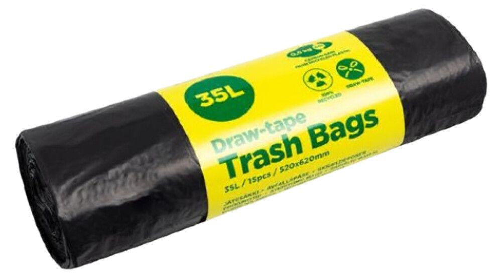 Nööriga prügikotid 35 l, 520 x 620 mm, 15tk/rullis