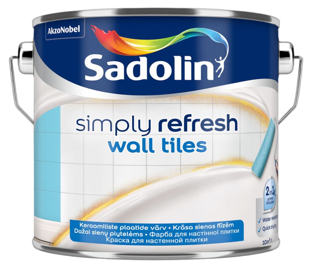 Keraamiliste seinaplaatide värv Sadolin Simply Refresh Wall Tiles BW poolmatt valge 2,5 l