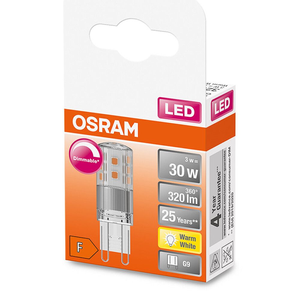 LED-lamp  Osram PIN 30 300° DIM 3W 827 Clear G9
