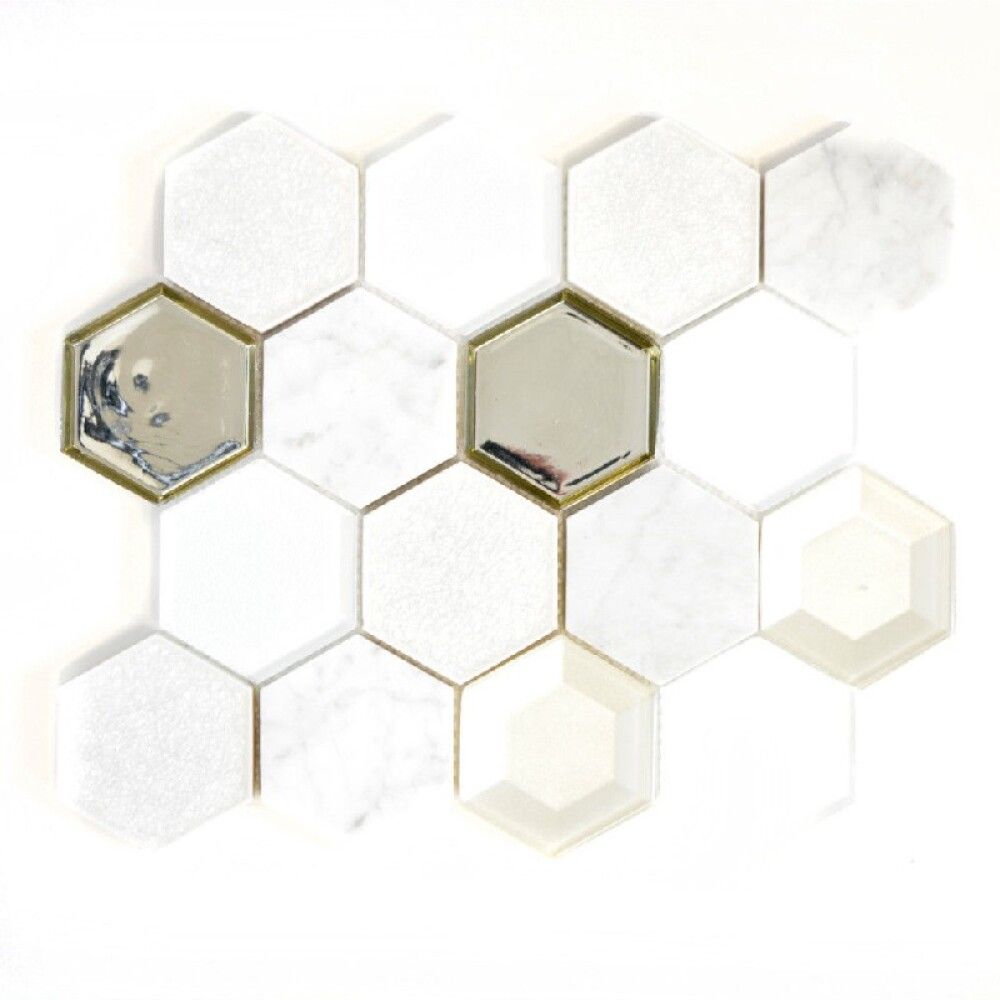 Mosaiikplaat Hexagon HXN 66 26,5 x 30,6 cm valge